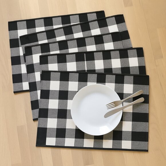 Set of 4 Rustic Black and White Plaid Waterproof Placemats - NWT - Picture 1 of 3